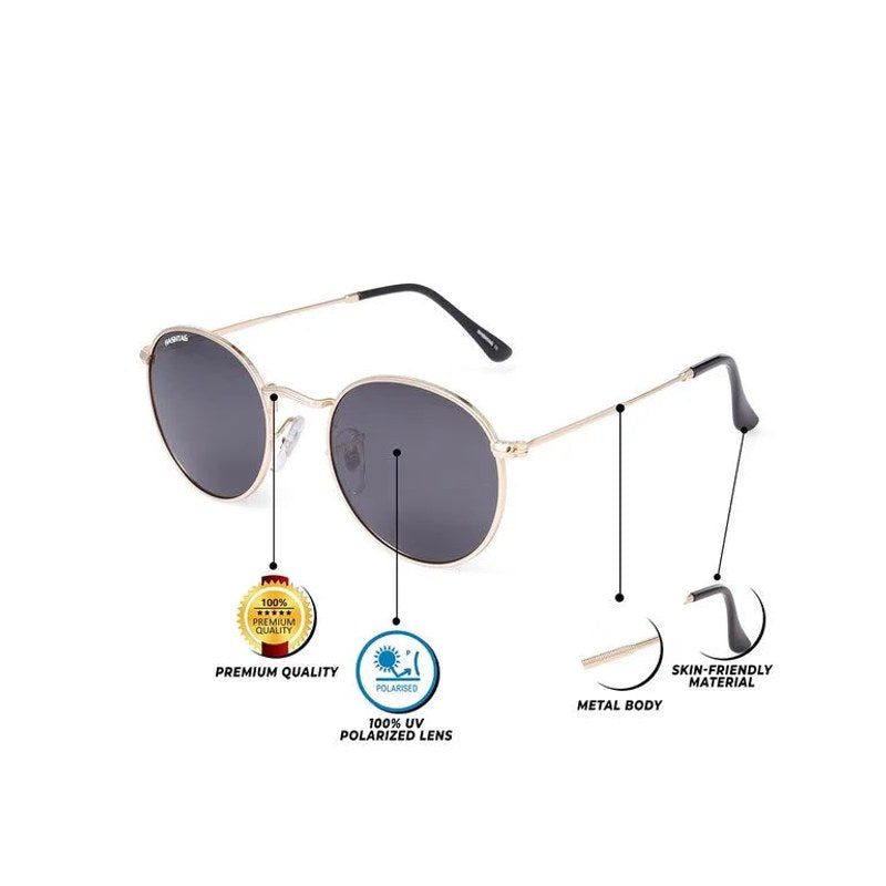 Prismara Golden Black Small Full Rim Oval Sunglasses for Men & Women — Hashtag Eyewears