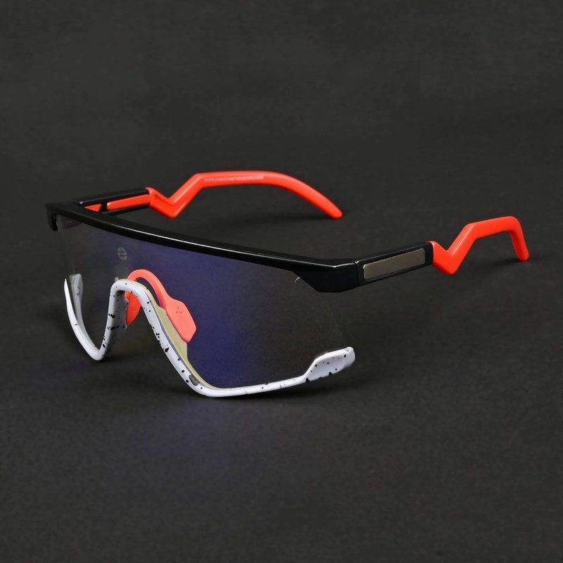 Pulse Black-Grey Texture Large Half Rim Shield Sports Sunglasses for Men & Women — Hashtag Eyewears