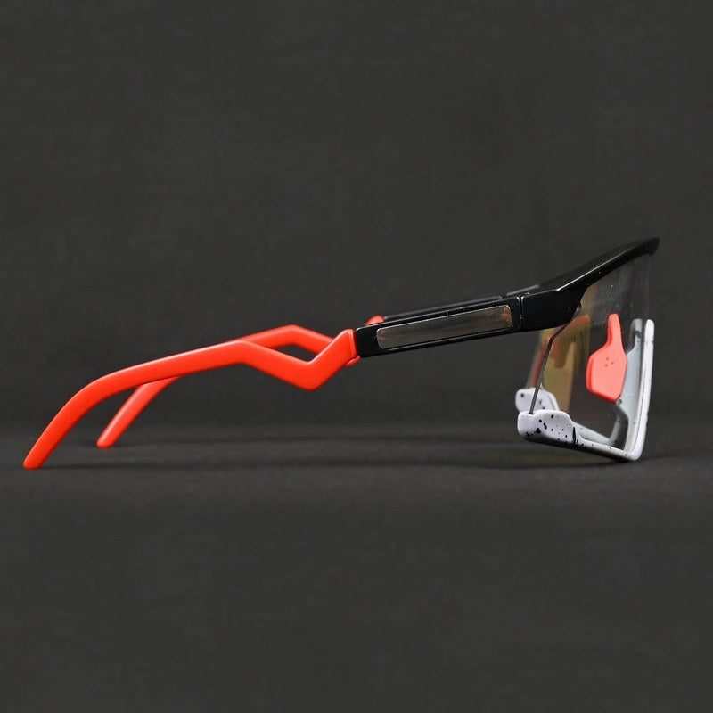 Pulse Black-Grey Texture Large Half Rim Shield Sports Sunglasses for Men & Women — Hashtag Eyewears