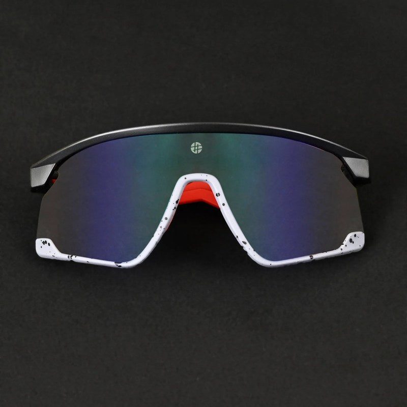 Pulse | Black-Grey Texture Large Half Rim Shield Sports Sunglasses for Men & Women [MIRRORED-PHOTOCHROMIC]