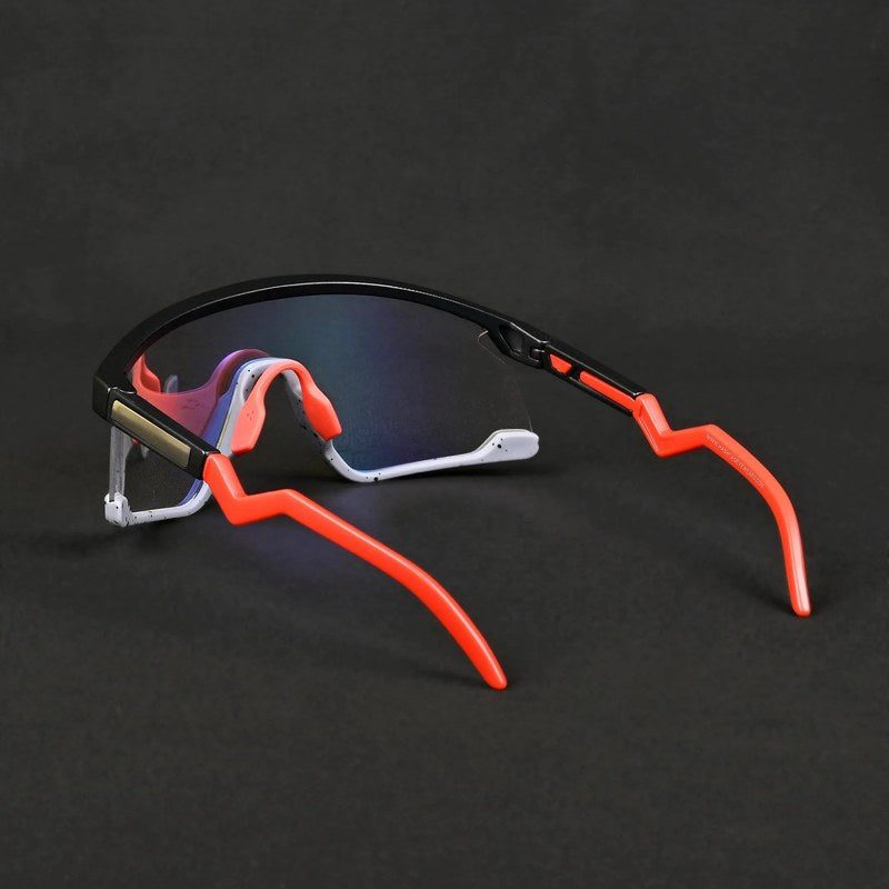 Pulse | Black-Grey Texture Large Half Rim Shield Sports Sunglasses for Men & Women [MIRRORED-PHOTOCHROMIC]