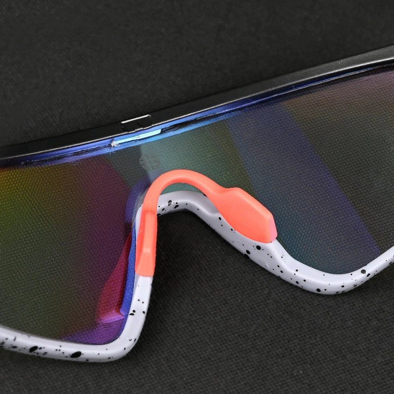 Pulse | Black-Grey Texture Large Half Rim Shield Sports Sunglasses for Men & Women [MIRRORED-PHOTOCHROMIC]