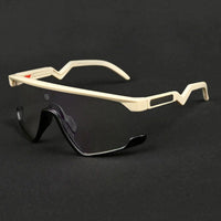 Pulse Cream & Black Large Half Rim Shield Sports Sunglasses for Men & Women — Hashtag Eyewears
