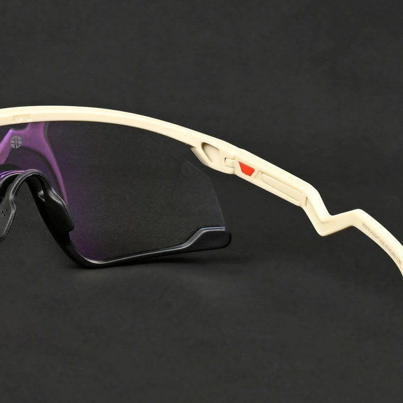 Pulse | Cream & Black Large Half Rim Shield Sports Sunglasses for Men & Women [MIRRORED-PHOTOCHROMIC]