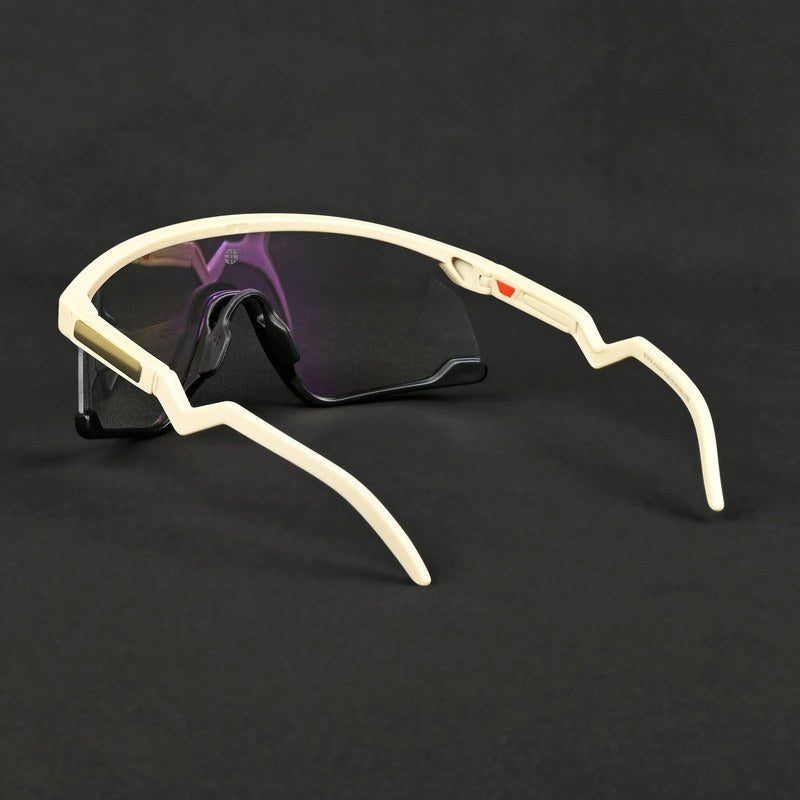 Pulse | Cream & Black Large Half Rim Shield Sports Sunglasses for Men & Women [MIRRORED-PHOTOCHROMIC]