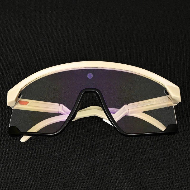 Pulse | Cream & Black Large Half Rim Shield Sports Sunglasses for Men & Women [MIRRORED-PHOTOCHROMIC]
