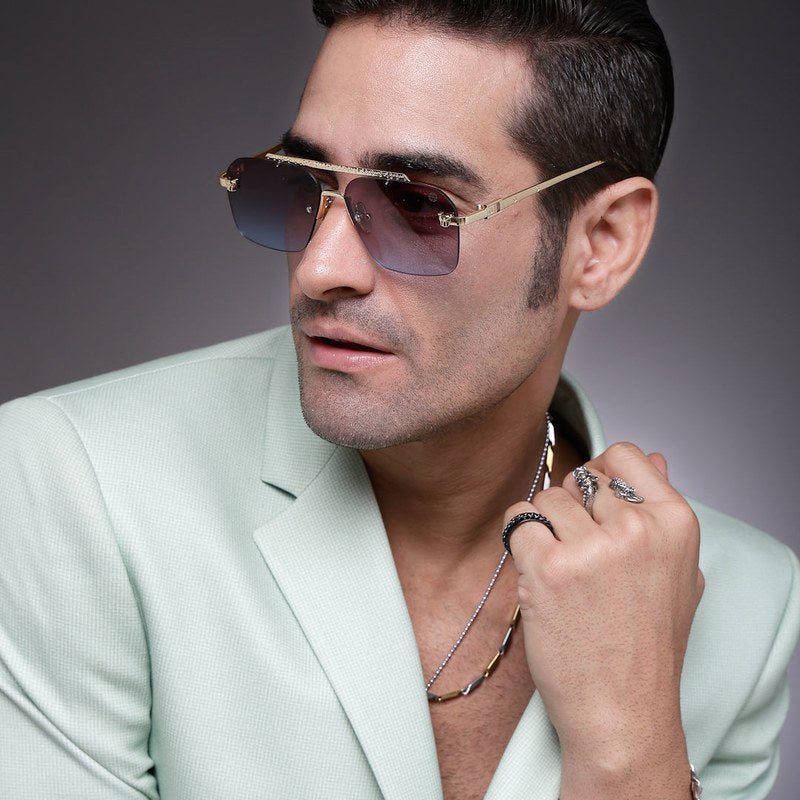 Pyre Black Medium Rim Less Square Sunglasses for Men — Hashtag Eyewears