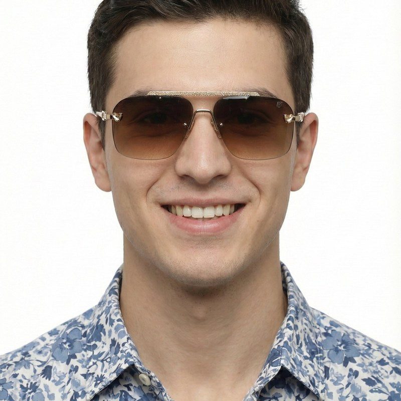 Pyre | Gradient Brown Medium Rim Less Square Sunglasses for Men [UV-pr