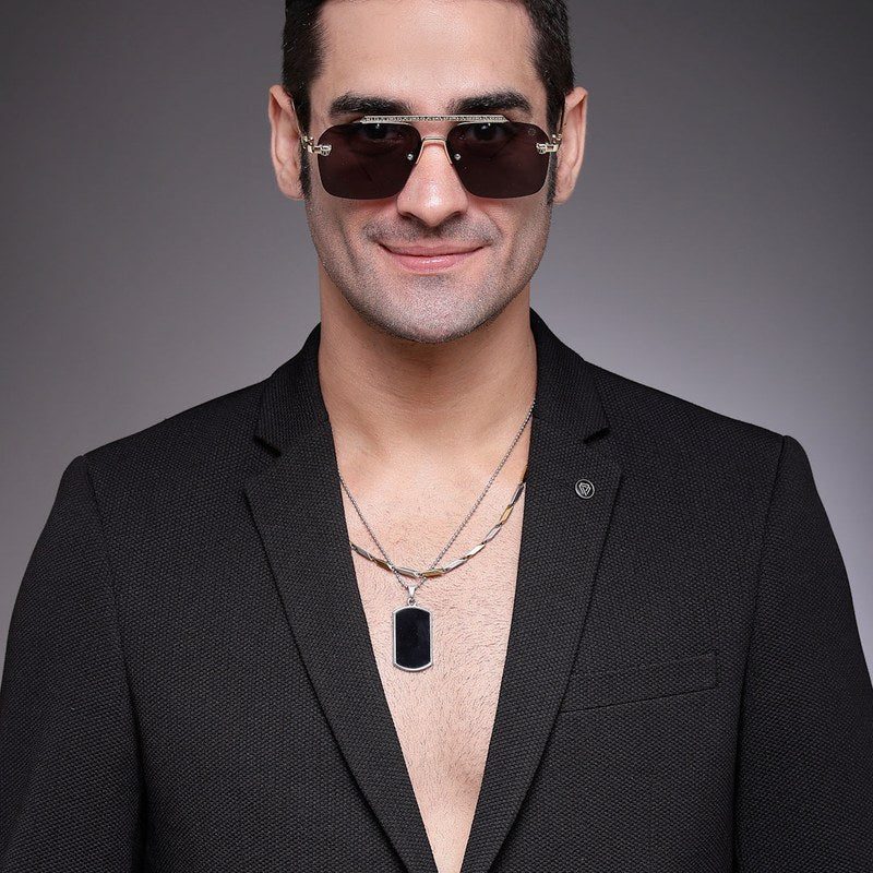 Pyre Gradient Grey & Black Medium Rim Less Square Sunglasses for Men — Hashtag Eyewears