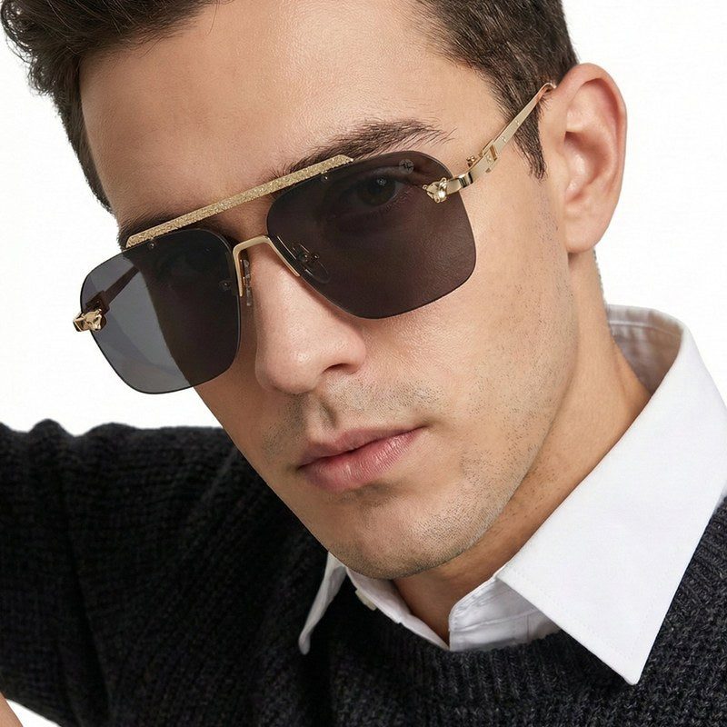 Pyre Gradient Grey & Black Medium Rim Less Square Sunglasses for Men — Hashtag Eyewears