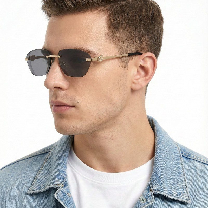 Pyrion Black Medium Rim Less Rectangle Sunglasses for Men — Hashtag Eyewears