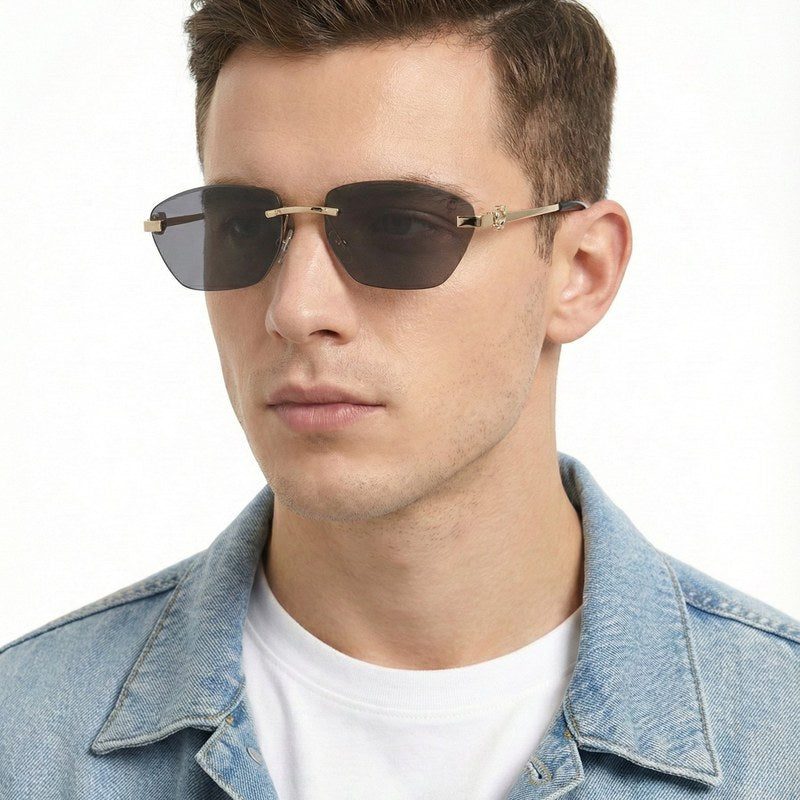 Pyrion | Black Medium Rim Less Rectangle Sunglasses for Men [UV-protected]