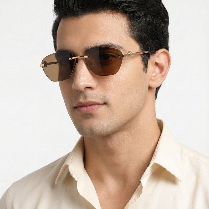 Pyrion Brown Medium Rim Less Rectangle Sunglasses for Men — Hashtag Eyewears