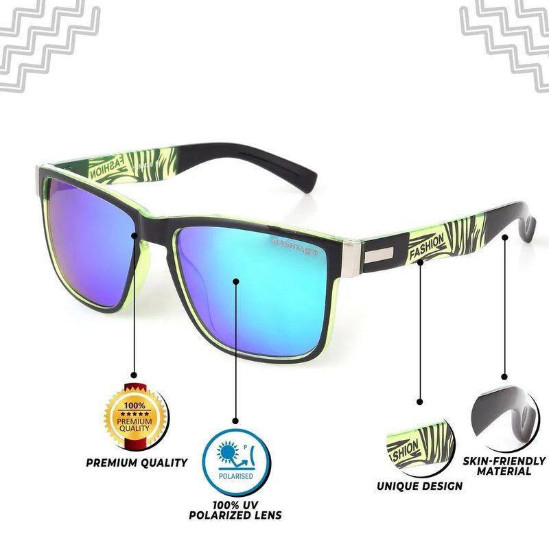 Pyronis Black & Green Small Full Rim Square Sports Sunglasses for Men — Hashtag Eyewears