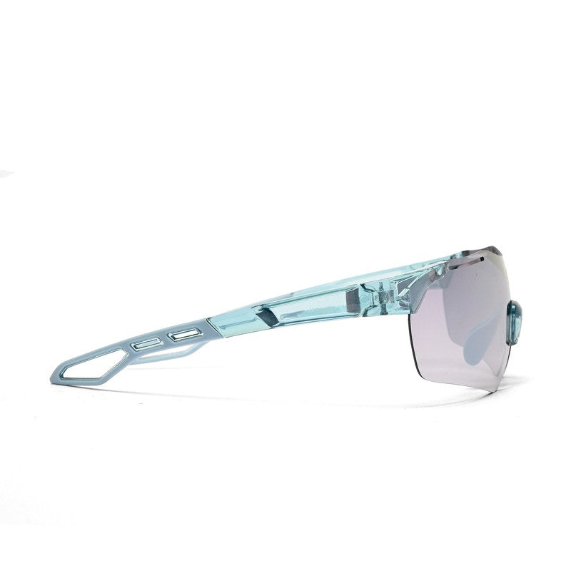 Quad Transparent Sky Blue Medium Rim Less Shield Sports Sunglasses for Men & Women — Hashtag Eyewears