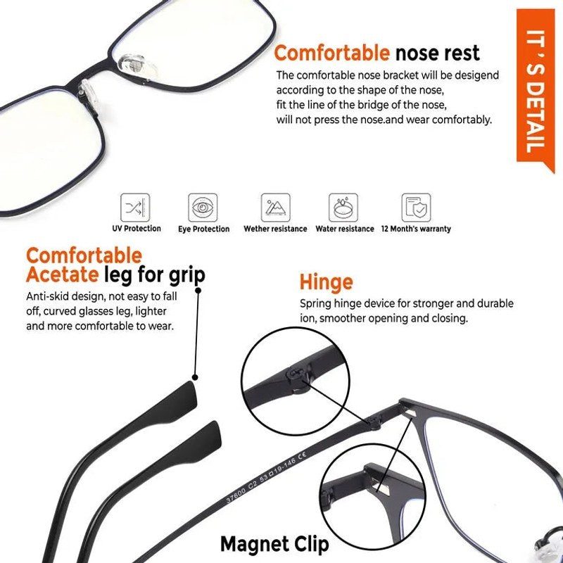 Quarion Black Medium Full Rim Rectangle Clip-on for Men & Women — Hashtag Eyewears