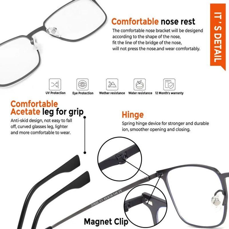 Quarion Grey Medium Full Rim Rectangle Clip-on for Men & Women — Hashtag Eyewears