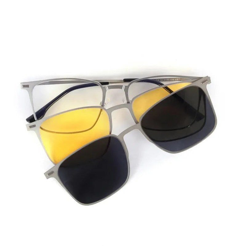 Quarion Silver Medium Full Rim Rectangle Clip-on for Men & Women — Hashtag Eyewears