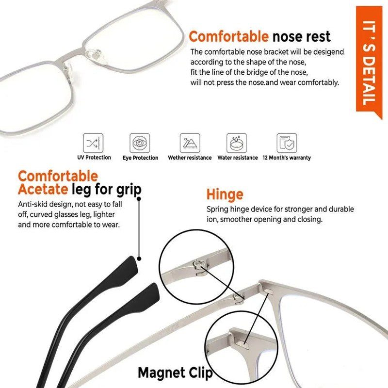 Quarion | Silver Medium Full Rim Rectangle Clip-on for Men & Women [Clip-on]