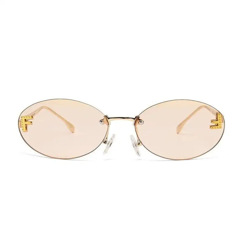Quasar | Gold Small Rim Less Oval Sunglasses for Women [UV-protected]
