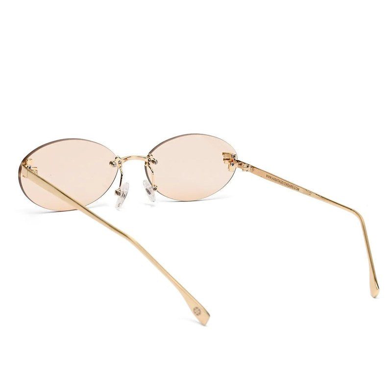 Quasar Gold Small Rim Less Oval Sunglasses for Women — Hashtag Eyewears