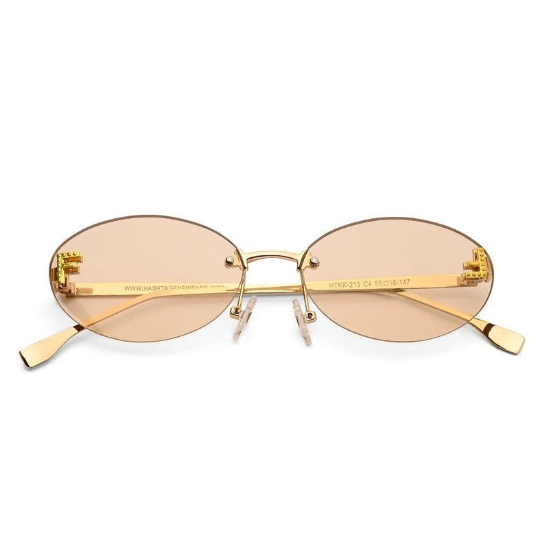Quasar Gold Small Rim Less Oval Sunglasses for Women — Hashtag Eyewears