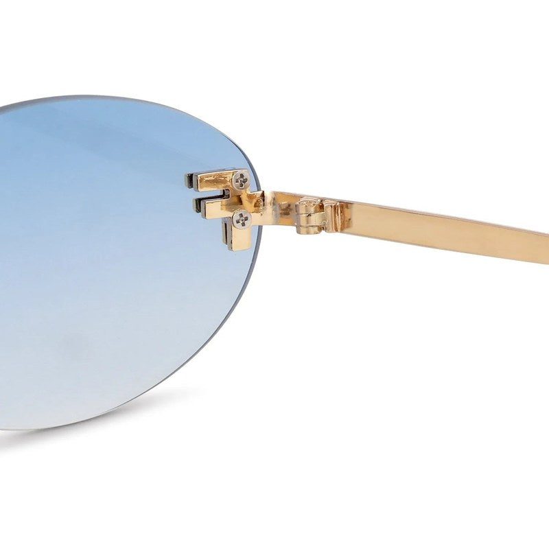 Quasar Gradient Blue Small Rim Less Oval Sunglasses for Women — Hashtag Eyewears