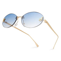Quasar Gradient Blue Small Rim Less Oval Sunglasses for Women — Hashtag Eyewears