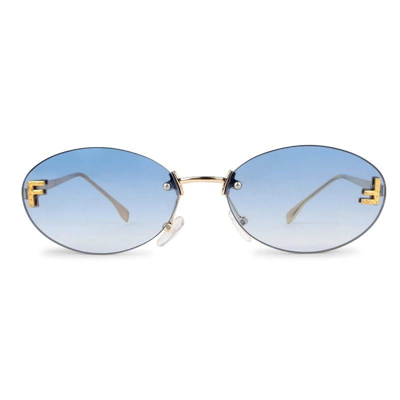 Quasar Gradient Blue Small Rim Less Oval Sunglasses for Women — Hashtag Eyewears