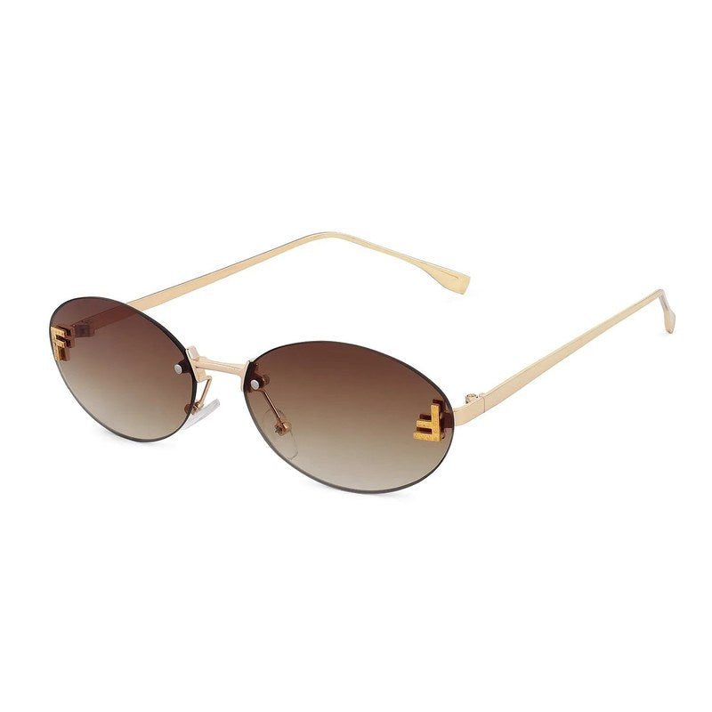 Quasar Gradient Brown & Yellow Small Rim Less Oval Sunglasses for Women — Hashtag Eyewears
