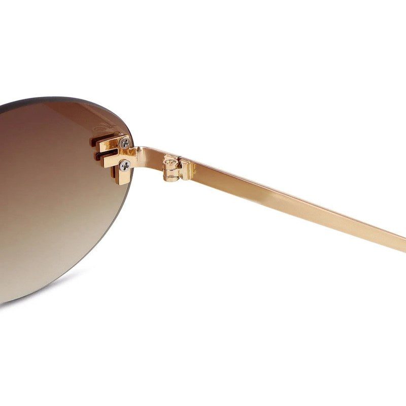 Quasar Gradient Brown & Yellow Small Rim Less Oval Sunglasses for Women — Hashtag Eyewears