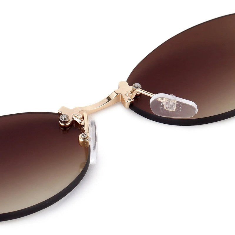 Quasar Gradient Brown & Yellow Small Rim Less Oval Sunglasses for Women — Hashtag Eyewears