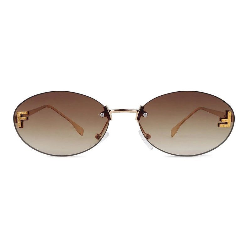 Quasar Gradient Brown & Yellow Small Rim Less Oval Sunglasses for Women — Hashtag Eyewears
