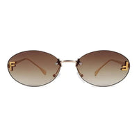 Quasar | Gradient Brown & Yellow Small Rim Less Oval Sunglasses for Women [UV-protected]