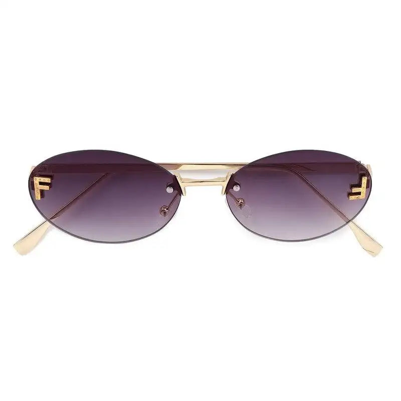 Quasar | Gradient Purple Small Rim Less Oval Sunglasses for Women [UV-protected]