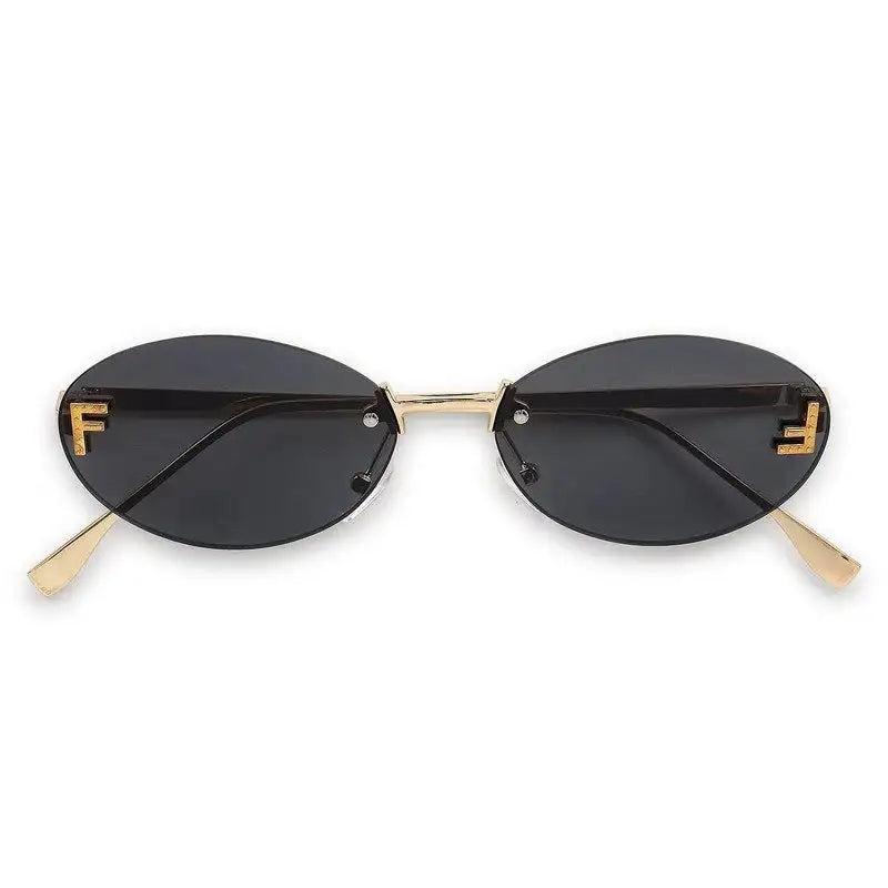 Quasar | Grey Small Rim Less Oval Sunglasses for Women [UV-protected]