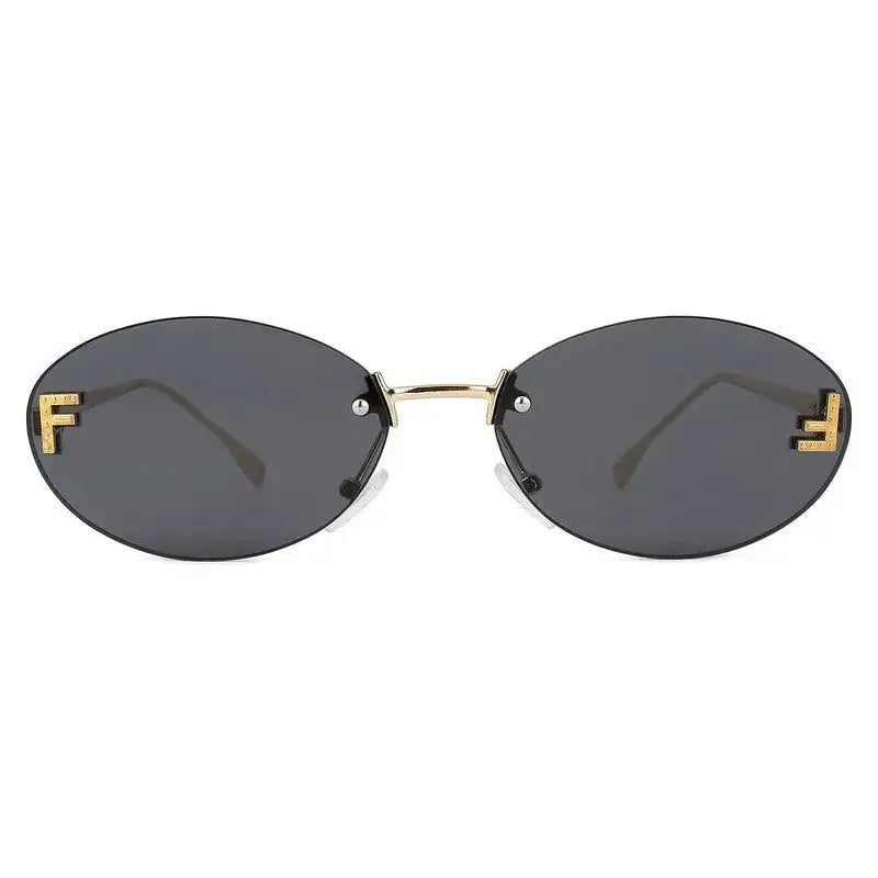 Quasar | Grey Small Rim Less Oval Sunglasses for Women [UV-protected]