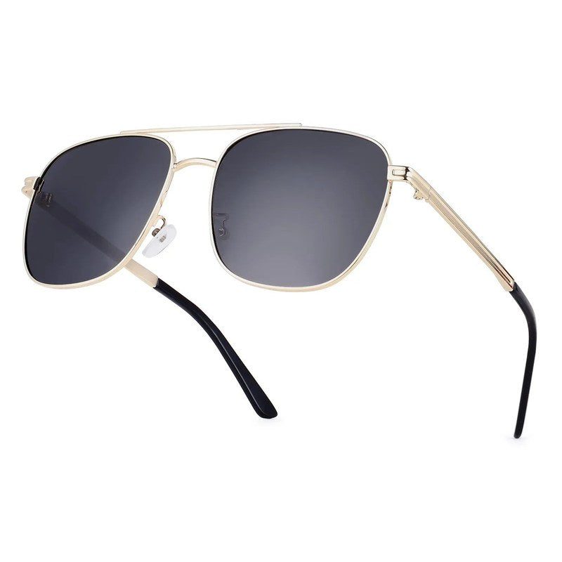 Quivion | Golden Large Full Rim Square Sunglasses for Men [Polarized]