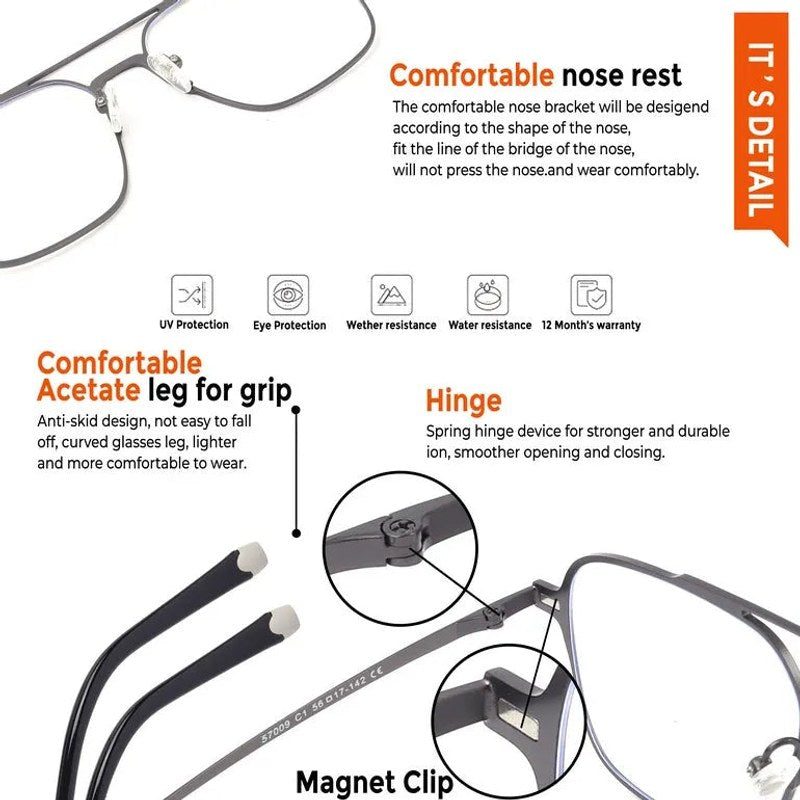 Ralvor Grey Medium Full Rim Square Clip-on for Men & Women — Hashtag Eyewears
