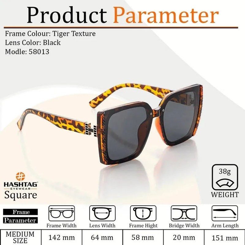 Rapture Tiger-Black & Brown Large Full Rim Square Sunglasses for Women — Hashtag Eyewears