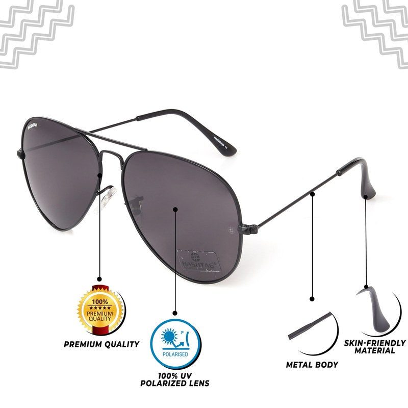Ravyon Black Large Full Rim Aviator Sunglasses for Men & Women — Hashtag Eyewears
