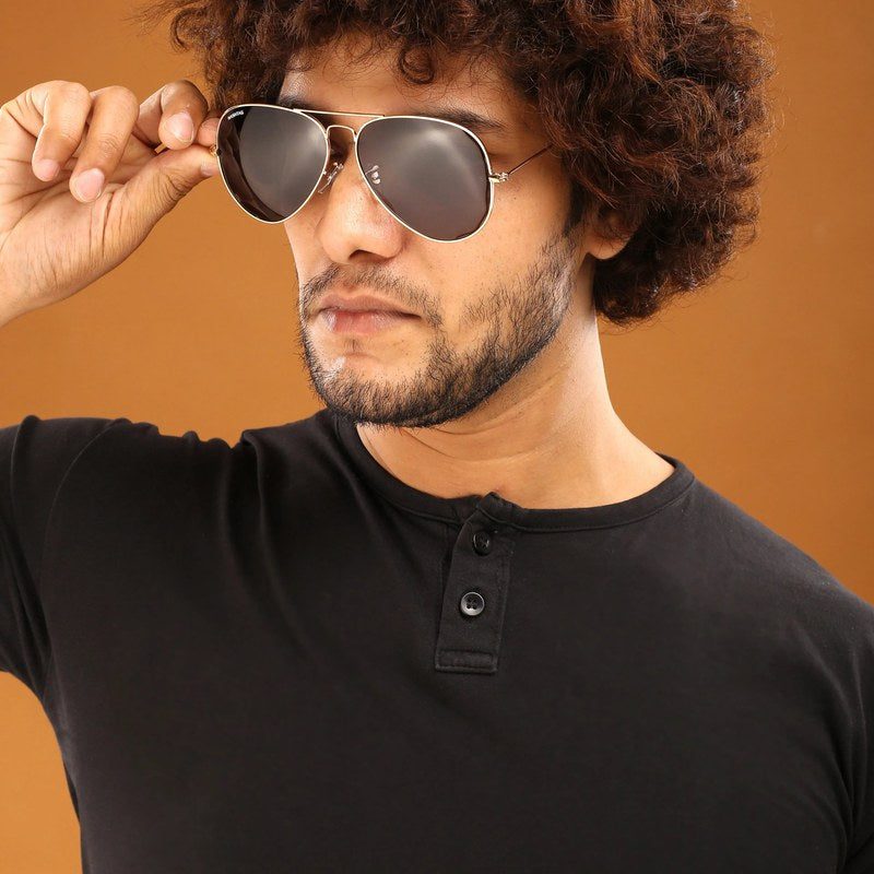 Ravyon Golden Black Large Full Rim Aviator Sunglasses for Men & Women — Hashtag Eyewears