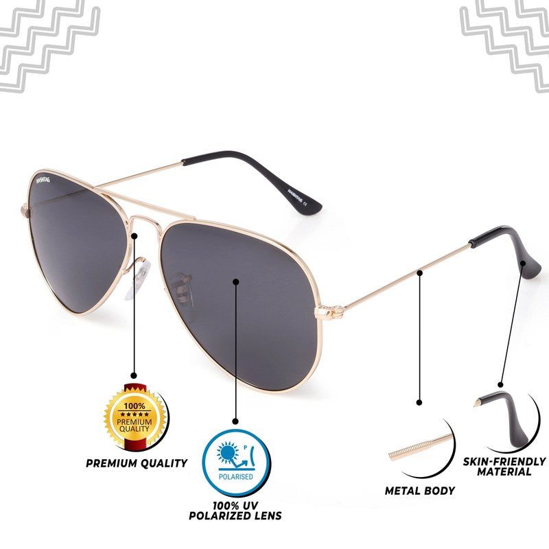 Ravyon Golden Black Large Full Rim Aviator Sunglasses for Men & Women — Hashtag Eyewears