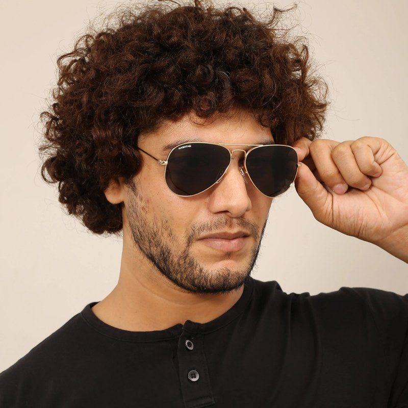 Ravyon Golden Black Large Full Rim Aviator Sunglasses for Men & Women — Hashtag Eyewears