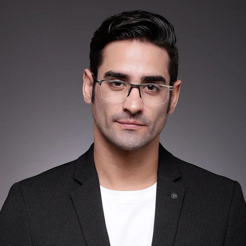 Ray-II Golden Medium Half Rim Square Eyeglasses for Men & Women — Hashtag Eyewears