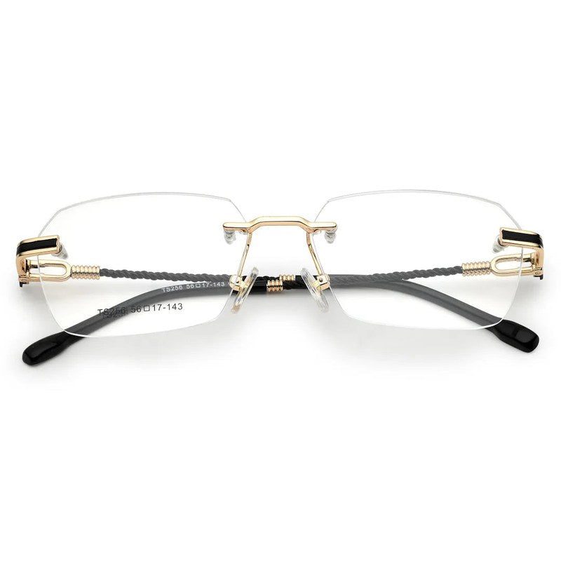 Ray-II Golden Medium Rim Less Square Eyeglasses for Men & Women — Hashtag Eyewears