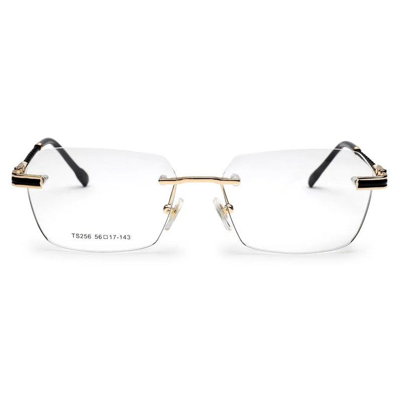 Ray-II Golden Medium Rim Less Square Eyeglasses for Men & Women — Hashtag Eyewears