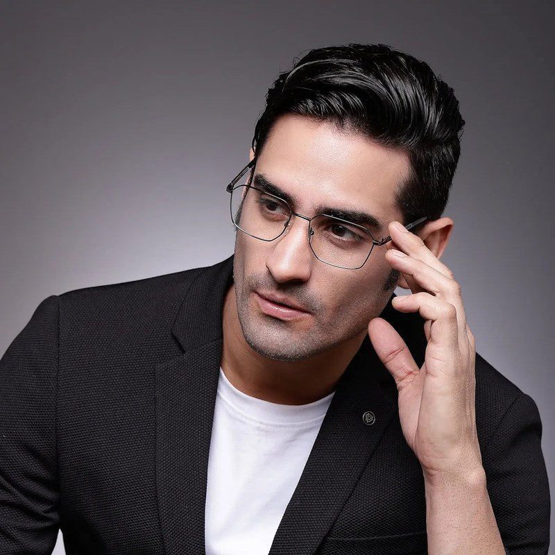Ray-II Gun-Grey Medium Full Rim Square Eyeglasses for Men & Women — Hashtag Eyewears