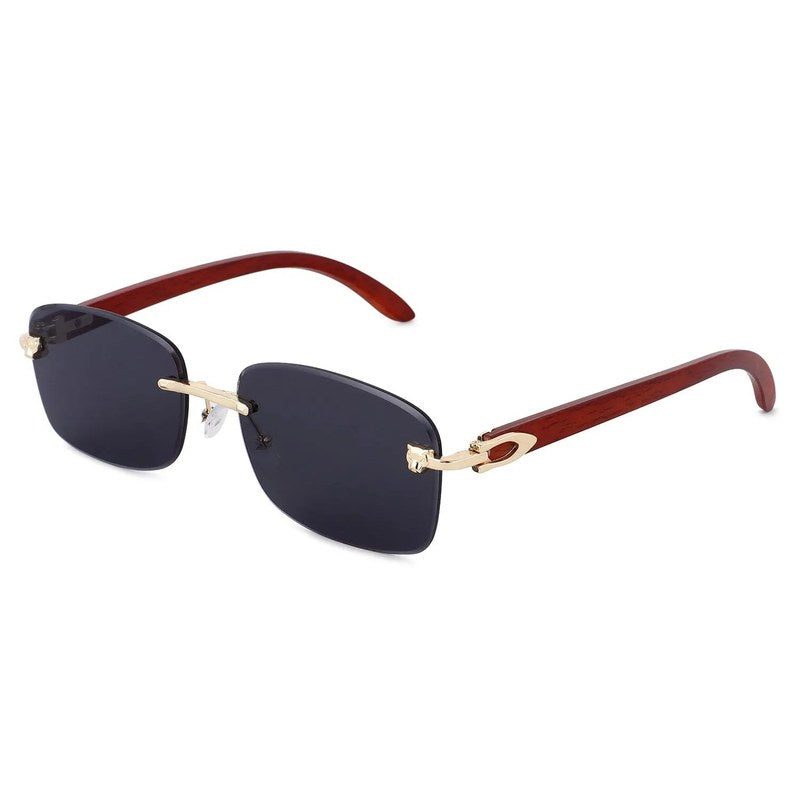 Raynor Black Medium Rim Less Rectangle Sunglasses for Men & Women — Hashtag Eyewears