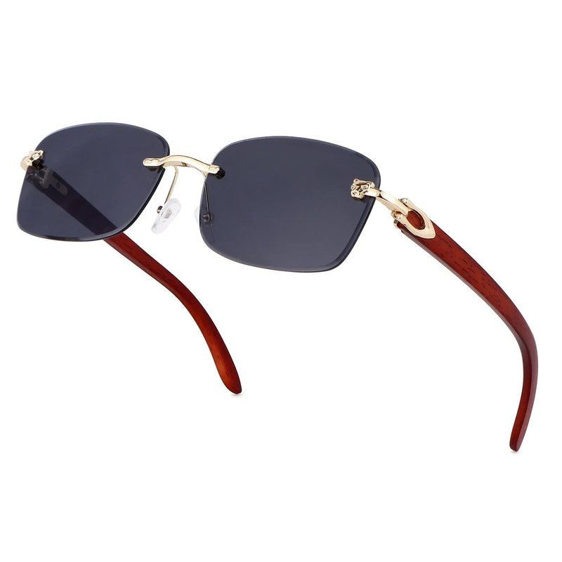Raynor Black Medium Rim Less Rectangle Sunglasses for Men & Women — Hashtag Eyewears